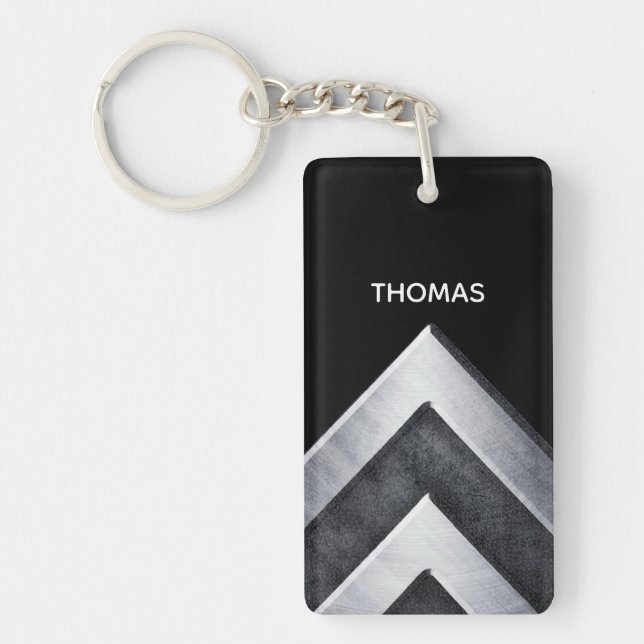 Personalised Modern Silver Metal Pattern Key Ring (Front)