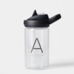 Personalised Modern Simple Black Grey Initial Kids Water Bottle<br><div class="desc">Personalised Kid's Camelback Waterbottle with their name and Initial Letter Custom Monogram in a trendy modern and minimal thin classic sans serif font for a simple and sleek look. Shown in grey on a clear plastic water bottle, the text colours and fonts can be changed, and several bottle colours are...</div>