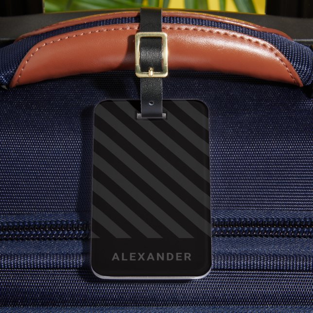 Personalised Modern Simple Black Stripes Luggage Tag (Front Insitu 2)