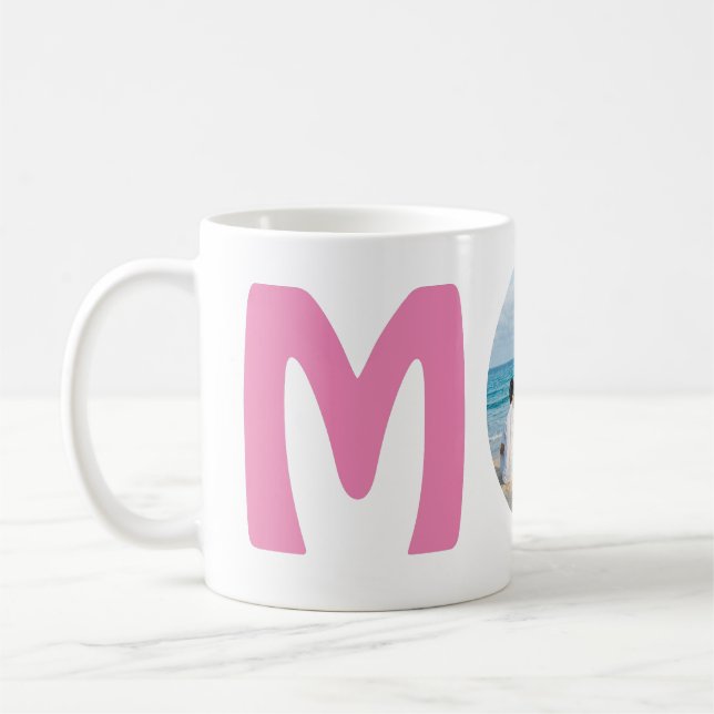 Personalised modern simple elegant pink Mom photo Coffee Mug (Left)