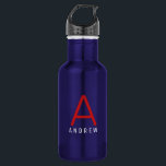 Personalised Modern Simple Red White Blue Monogram 532 Ml Water Bottle<br><div class="desc">Red, White, and Blue Personalised Name and Initial Letter Stainless Steel Water Bottle with a Custom Monogram in a trendy modern and minimal classic sans serif font for a simple but sophisticated and masculine look. Shown in red and white on a blue metallic water bottle, the text colours and fonts...</div>