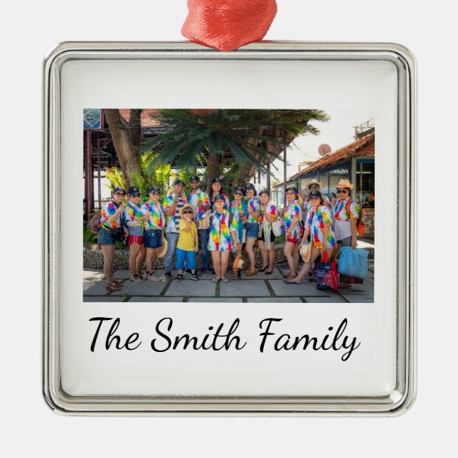 Personalised Modern Simple Reunion Photo Metal Tree Decoration (Front)