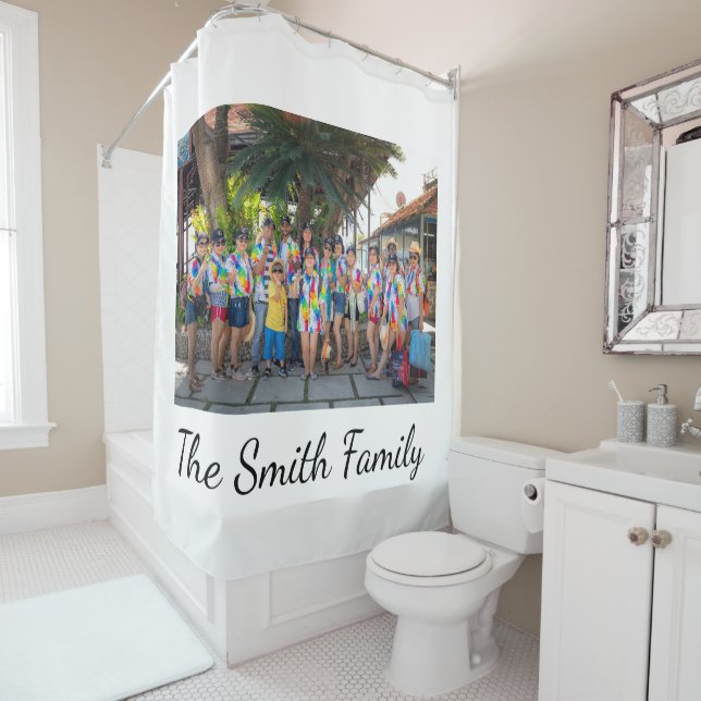 Personalised Modern Simple Reunion Photo   Shower Curtain (In Situ)