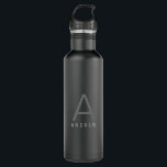 Personalised Modern Simple Subtle Black Monogram 710 Ml Water Bottle<br><div class="desc">Subtly Personalised Name and Initial Letter Stainless Steel Water Bottle with a Custom Monogram in a trendy modern and minimal classic sans serif font for a simple but sophisticated and masculine look. Shown in grey on a matte black water bottle, the text colours and fonts can be changed, and several...</div>