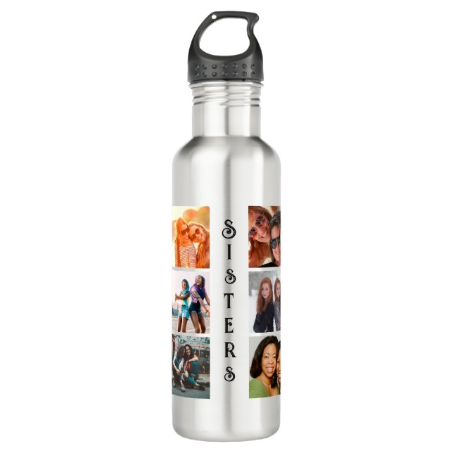 Personalised Modern Sisters 6 Photo Collage 710 Ml Water Bottle (Front)