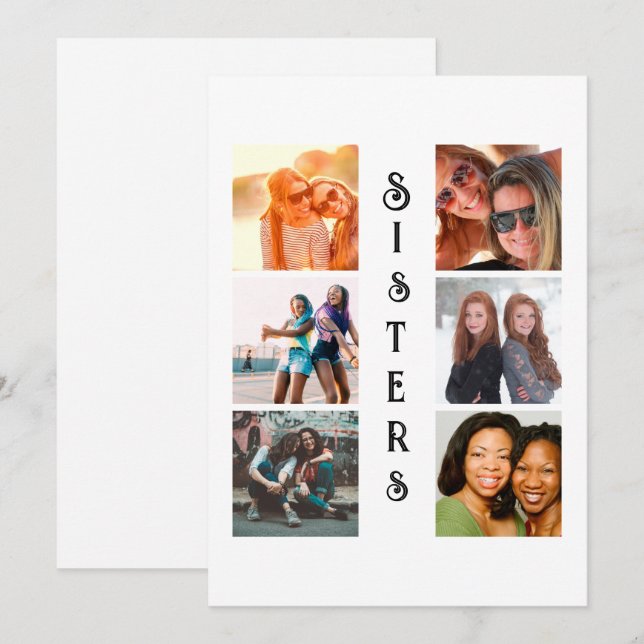 Personalised Modern Sisters 6 Photo Collage Holiday Card (Front/Back)