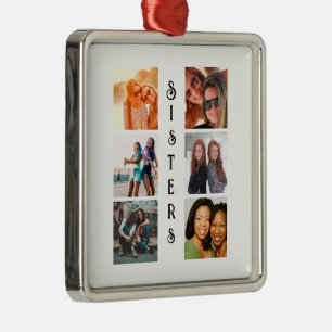 Personalised Modern Sisters 6 Photo Collage Metal Tree Decoration