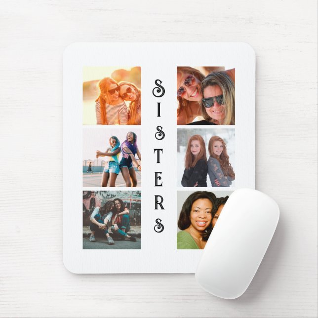 Personalised Modern Sisters 6 Photo Collage Mouse Mat (With Mouse)