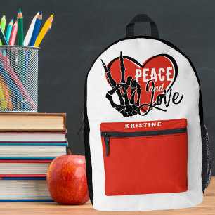 Personalised Modern Skeleton Hand Peace and Love Printed Backpack