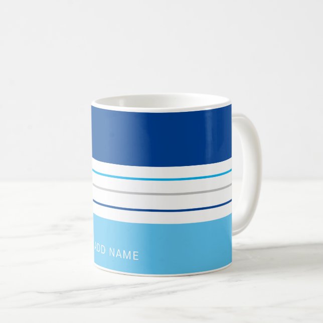 Personalised Modern Sky Blue Stripes Coffee Mug (Front Right)