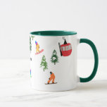 Personalised Modern Snowboarder Snowboarding  Mug<br><div class="desc">Cool whimsical illustration art of colourful snowboarders,  snowboarding downhill in mountains among pine,  spruce,  fir trees on fresh snow powder. Snowboard and xmas outdoor sport in a winter forest. Snowboarder gifts. Snowboarding Christmas decor.</div>