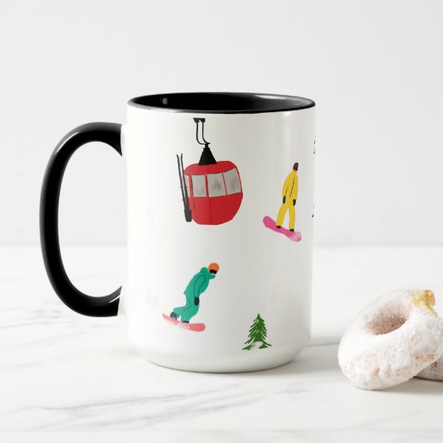 Personalised Modern Snowboarder Snowboarding  Mug (With Donut)