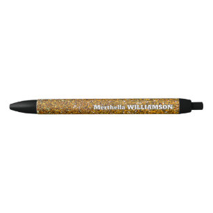 Personalised Modern Sparkly GOLD GLITTER Black Ink Pen