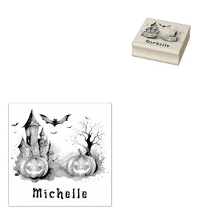 Personalised Modern Spooky Pumpkin  Haunted house  Rubber Stamp