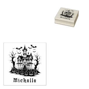Personalised Modern Spooky Pumpkin  Haunted house  Rubber Stamp