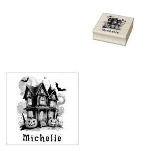 Personalised Modern Spooky Pumpkin  Haunted house  Rubber Stamp