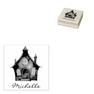 Personalised Modern Spooky vintage Haunted house Rubber Stamp