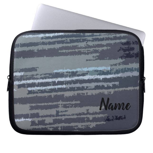 Personalised Modern Stylish Blue Striped Pattern Laptop Sleeve (Front)