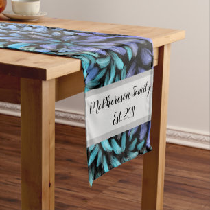 Personalised Modern swirling teal and blue petals Medium Table Runner