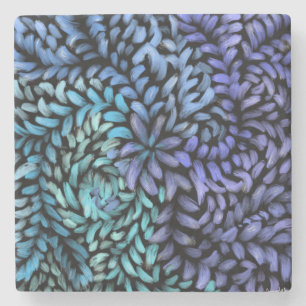 Personalised Modern swirling teal and blue petals Stone Coaster