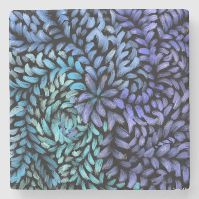 Personalised Modern swirling teal and blue petals Stone Coaster (Front)