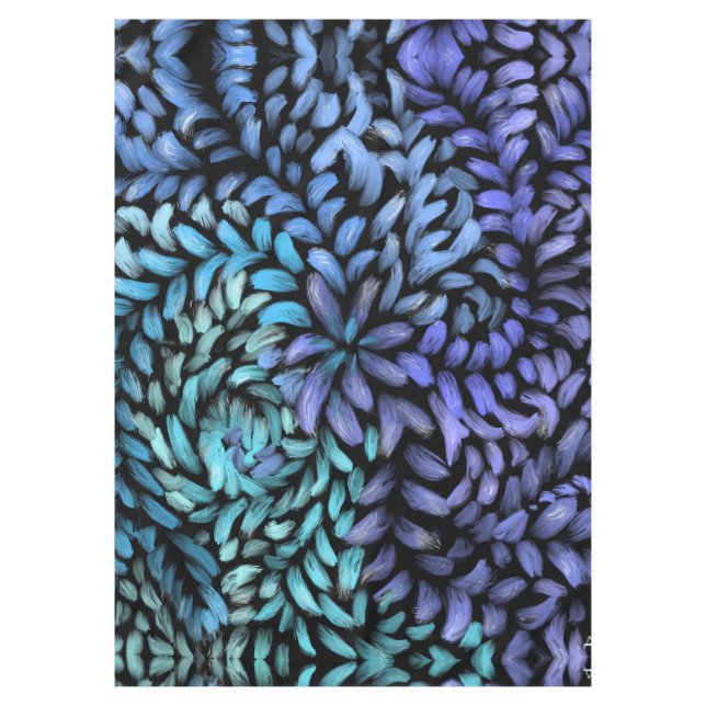 Personalised Modern swirling teal and blue petals Tablecloth (Front)