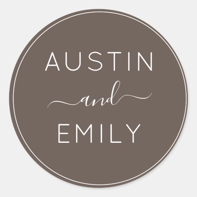 Personalised Modern Tan white Wedding Classic Round Sticker (Front)