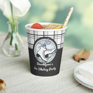Personalised Modern Tartan Ice Skate Party Paper Cups
