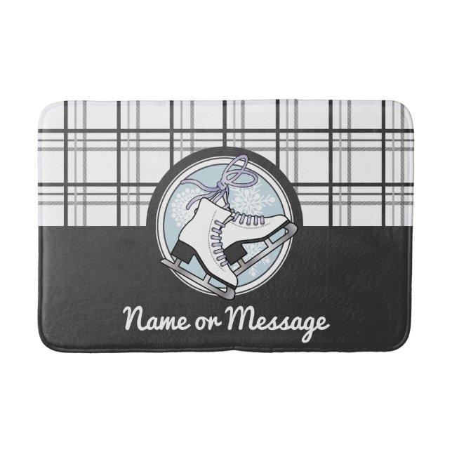 Personalised Modern Tartan Ice Skating Bath Mat (Front)