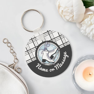 Personalised Modern Tartan Ice Skating Key Ring