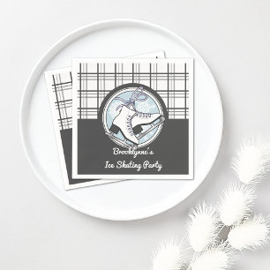 Personalised Modern Tartan Ice Skating Paper Napkin