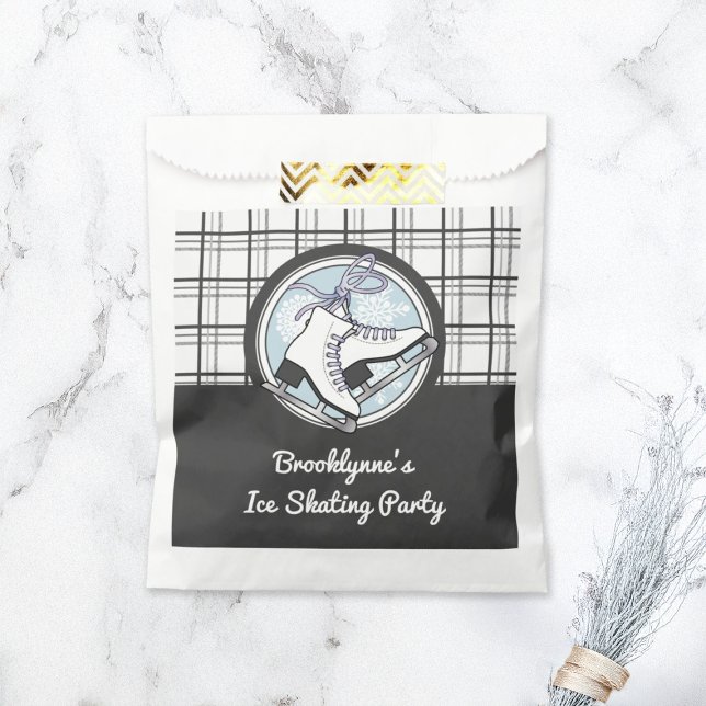 Personalised Modern Tartan Ice Skating Party Favour Bags (Creator Uploaded)