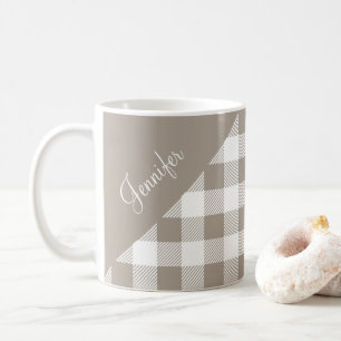 Personalised Modern Taupe Plaid Coffee Mug