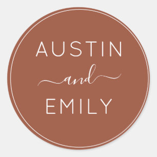 Personalised Modern Terracotta Wedding Classic Round Sticker