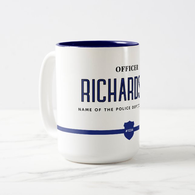 Personalised Modern Thin Blue Line Police Officer  Two-Tone Coffee Mug (Front Left)