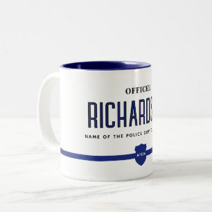 Personalised Modern Thin Blue Line Police Officer Two-Tone Coffee Mug