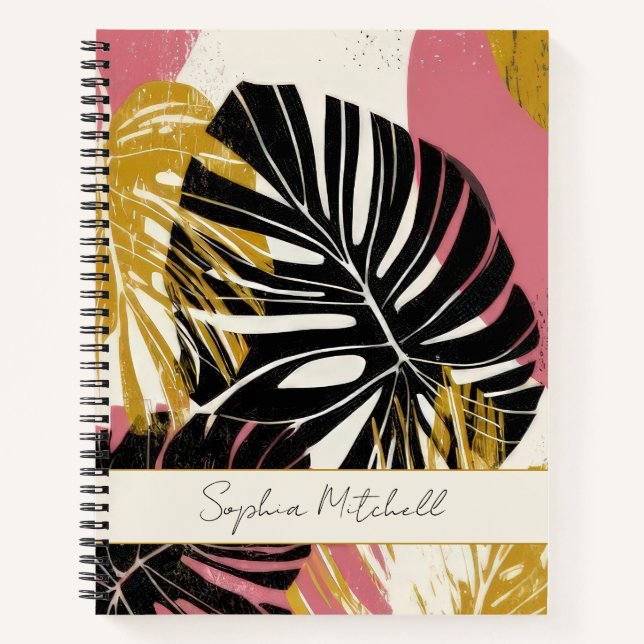 Personalised Modern Tropical Boho Monstera Notebook (Front)
