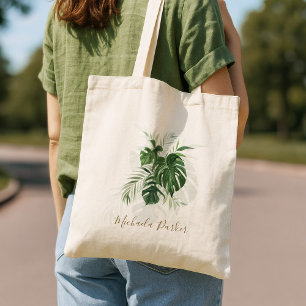 Personalised Modern Tropical Leaves Tote Bag