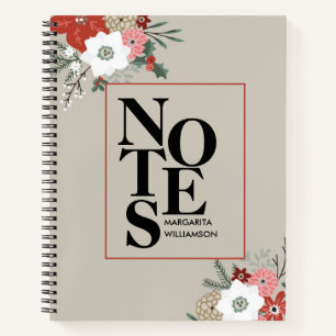 Personalised Modern Typography Floral Watercolor Notebook