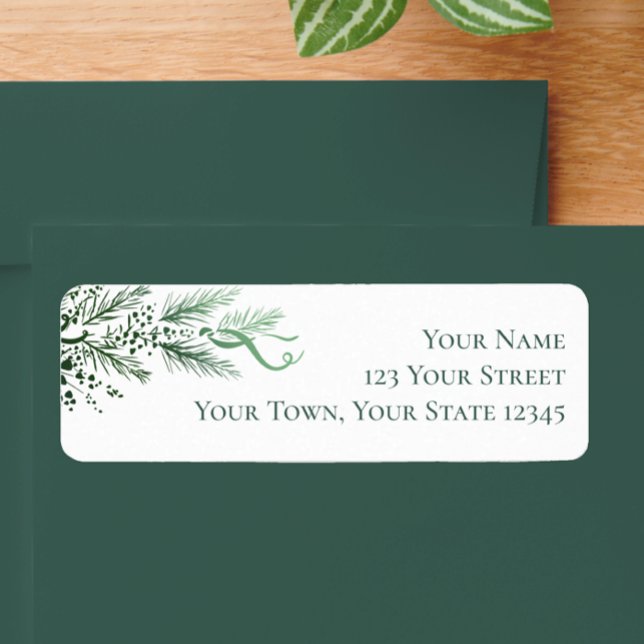 Personalised Modern Unique Greenery Return Address (Add a touch of original art work  to your holiday Christmas card envelopes, stylish pine greenery.)