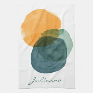 Personalised Modern Watercolor Circle Abstract Tea Towel