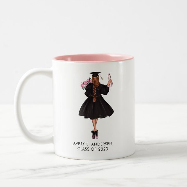 Personalised Modern Watercolor Girl Graduate  Two-Tone Coffee Mug (Left)