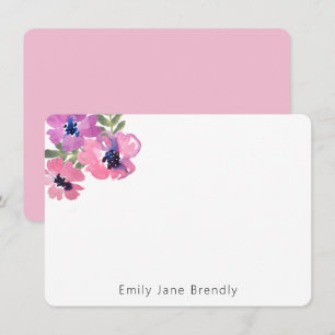 Personalised Modern Watercolor Pink Floral Card