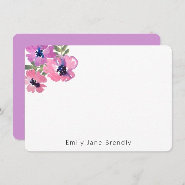 Personalised Modern Watercolor Pink Floral  Card (Front/Back)