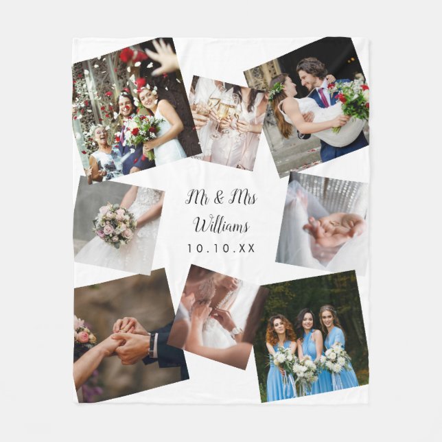 Personalised Modern Wedding Photo Collage Fleece Blanket (Front)