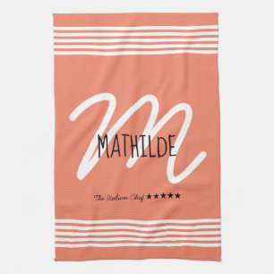Personalised Modern White Elegant Monogram Chef Tea Towel
