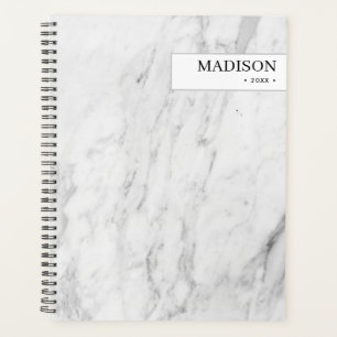 Personalised Modern White Marble Minimalist  Planner