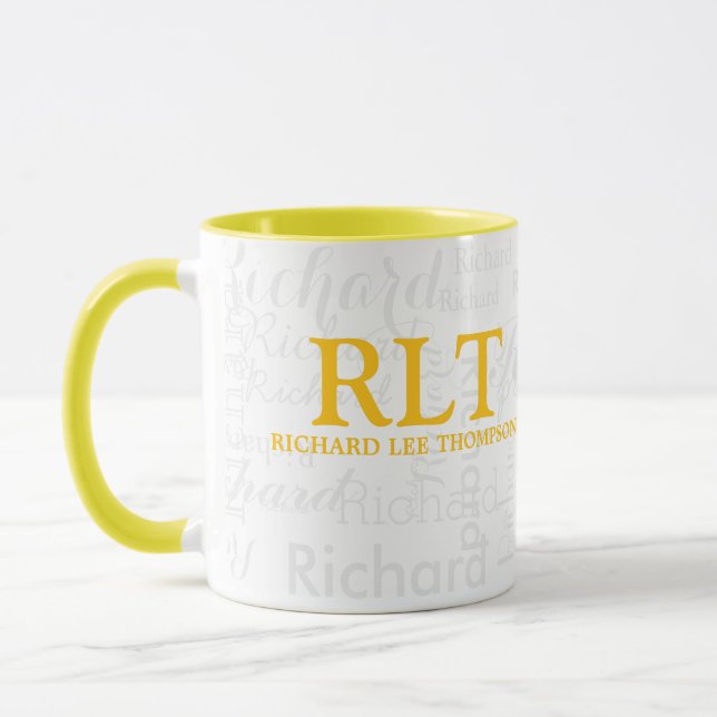 Personalised Modern Yellow Monogram Mug (Left)