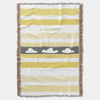 Personalised Modern Yellow Striped Clouds Throw Blanket