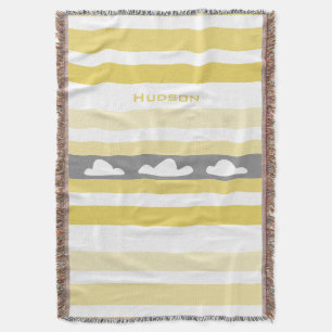 Personalised Modern Yellow Striped Clouds Throw Blanket